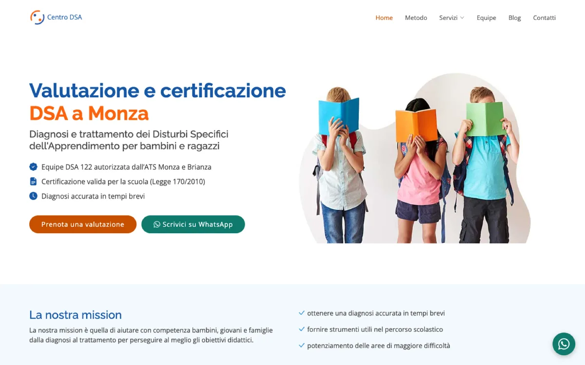 Home page del sito del Centro DSA Monza: valutazione e certificazione DSA a Monza