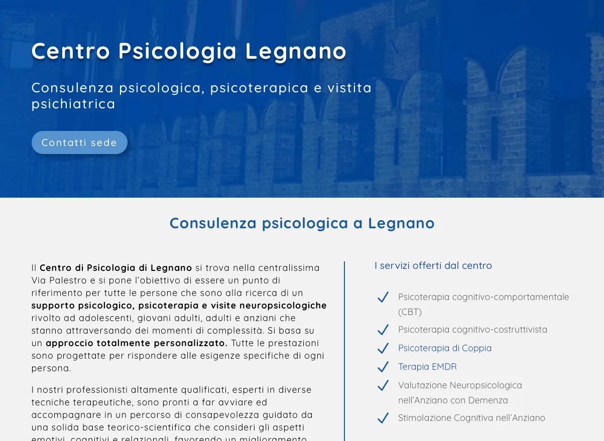 Home page del sito del Centro Psicologia Legnano